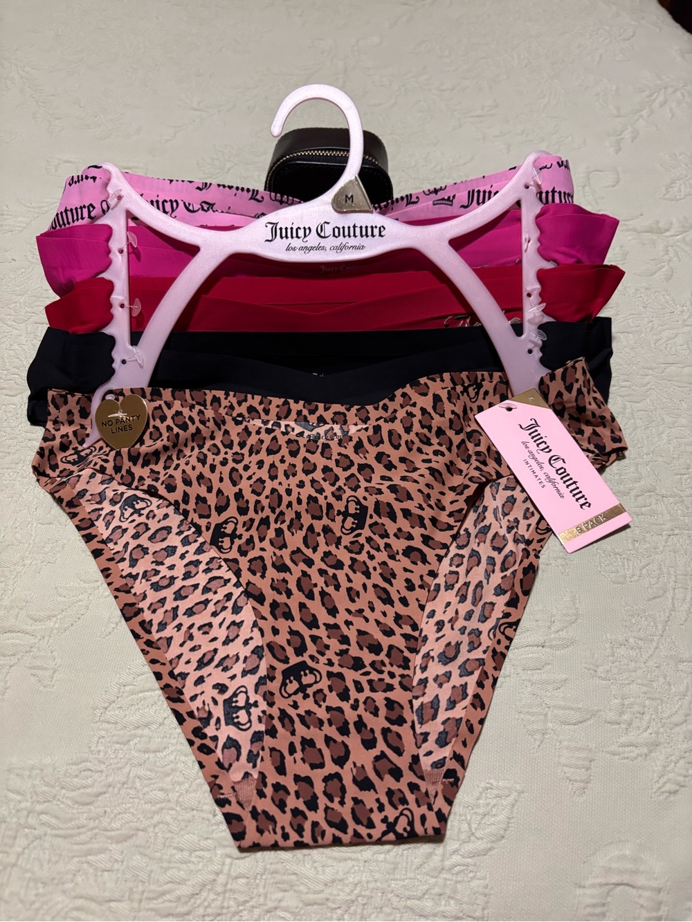 Juicy Couture Pantie Set Leopard Black Red Logo Med NWT